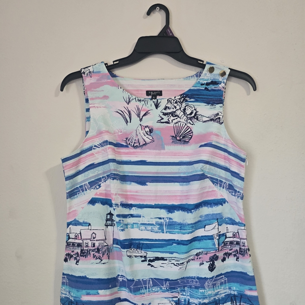 Talvot Petite Seaside Harbor Blue and Pink Striped Sleeveless Dress Size 10P - Picture 4 of 11